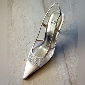 12 W Stuart Weitzman Elegant White Satin Slingback Heels